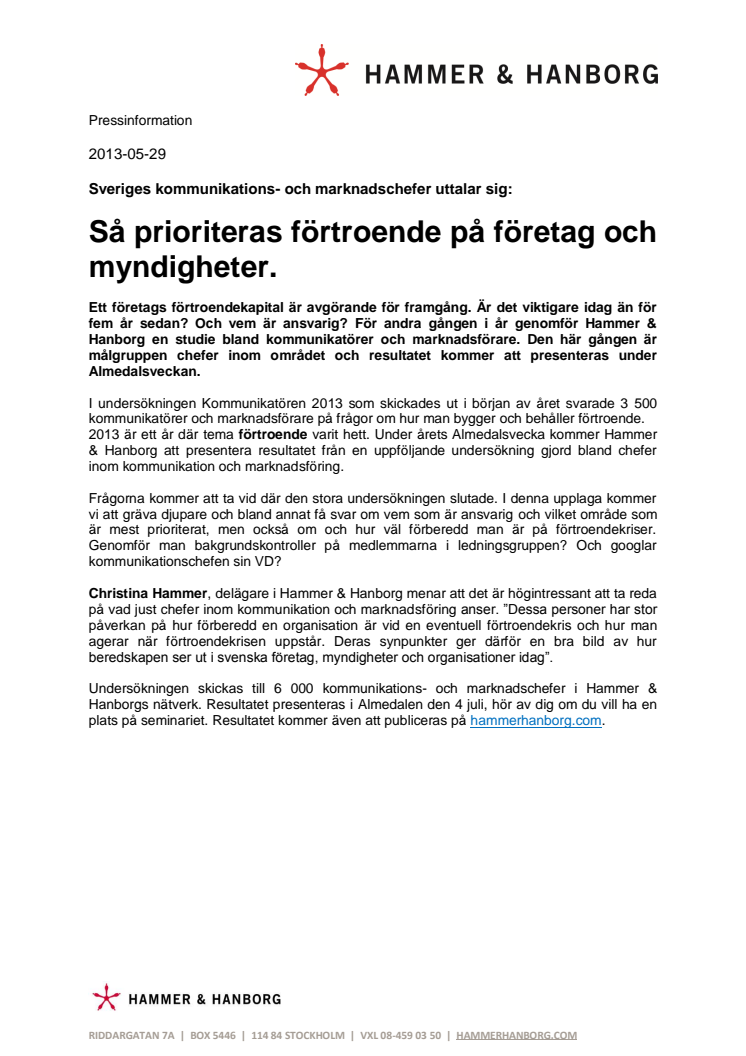 Sveriges kommunikations- och marknadschefer uttalar sig: Så prioriteras förtroende på företag och myndigheter
