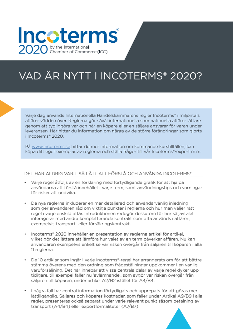 Nyheter i Incoterms® 2020