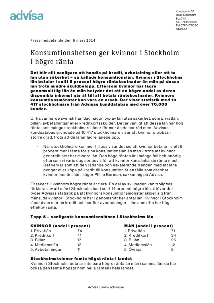 Konsumtionshetsen ger kvinnor i Stockholm i högre ränta 