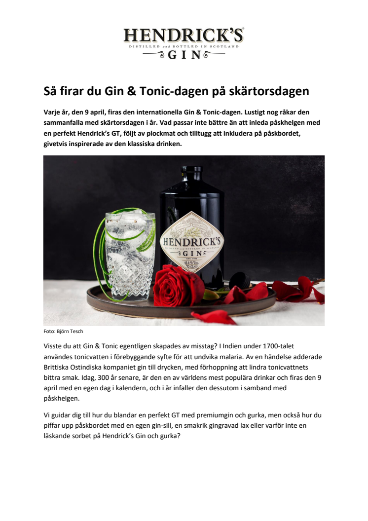 Så firar du Gin & Tonic-dagen på skärtorsdagen