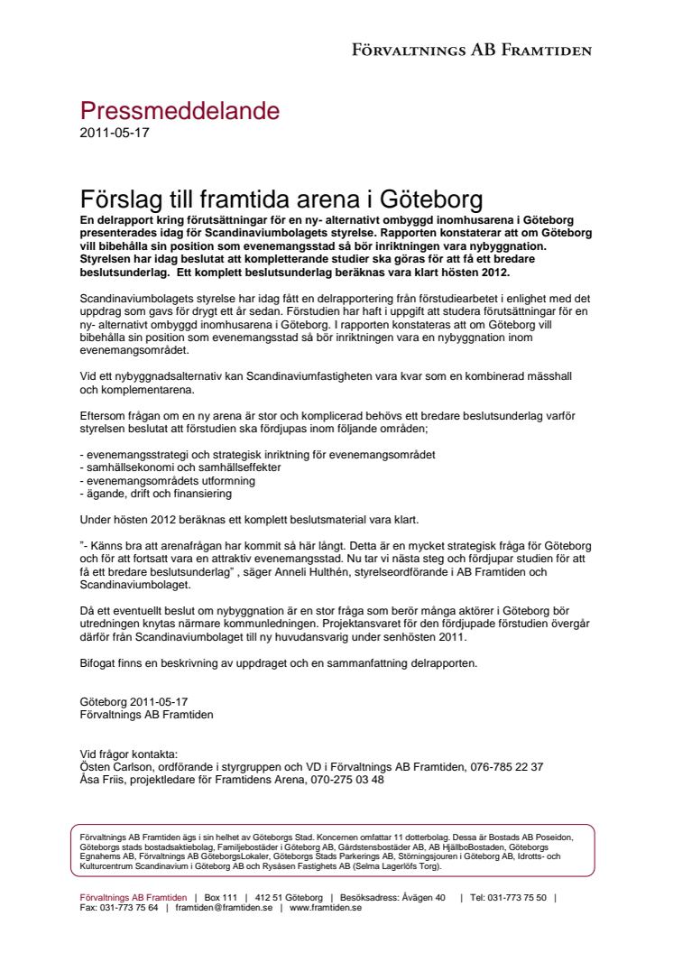 Förslag till framtida arena i Göteborg