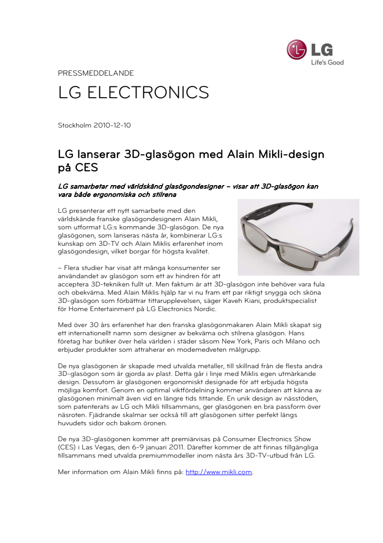 LG lanserar 3D-glasögon med Alain Mikli-design på CES