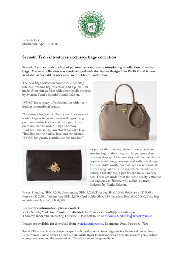 Svenskt Tenn introduces exclusive bags collection 