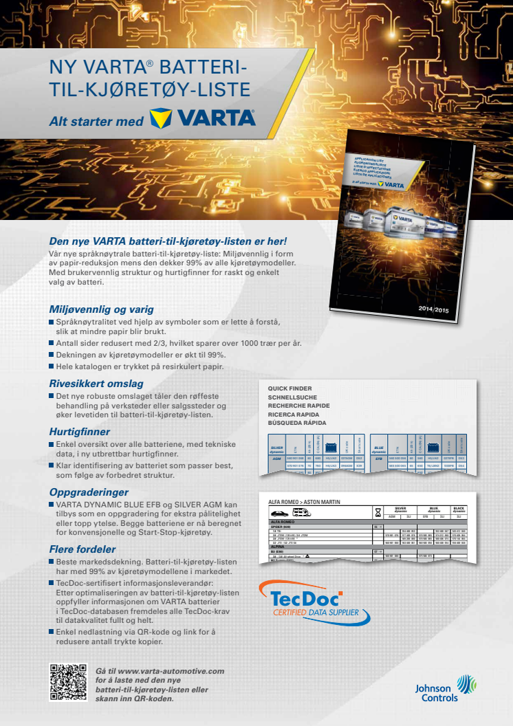 Ny VARTA® batteri-til-kjøretøy-liste