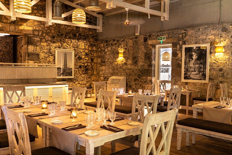 The chic industrial look: the “Anno 1743” restaurant, built into the historic walls of a former powder mill. 