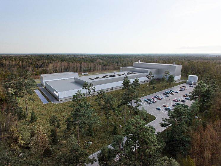 Översiktsbild av Northvolts batterifabrik i Västerås, ritad av Tengbom. 