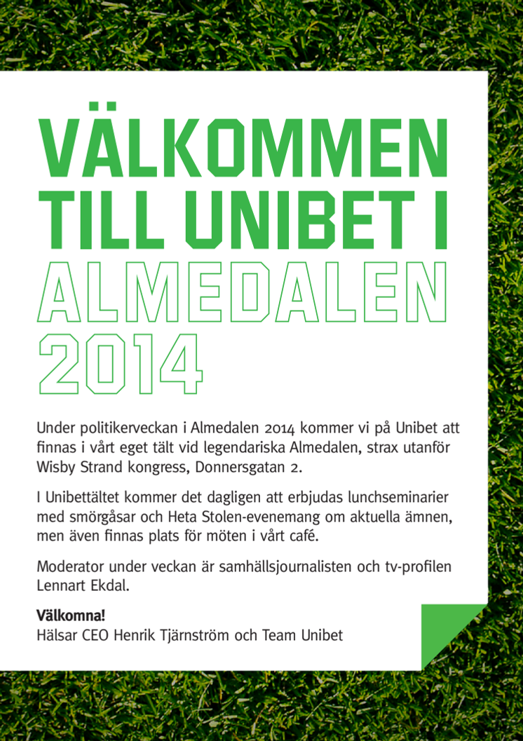 Uppdaterat program för Unibet i Almedalen