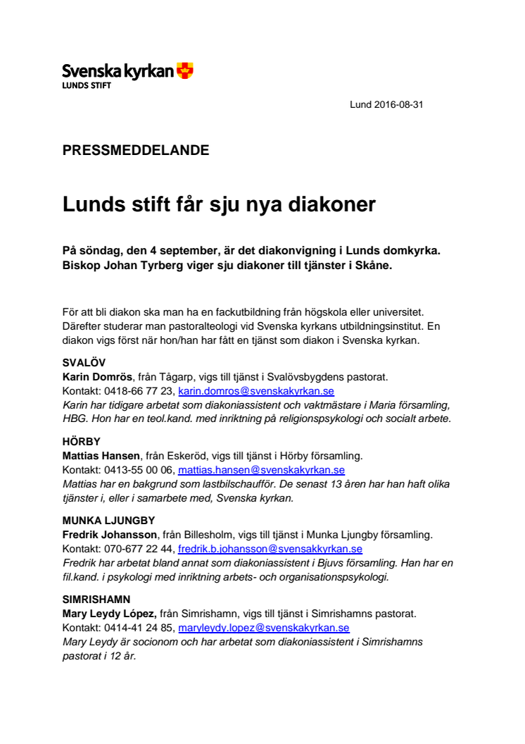 Lunds stift får sju nya diakoner