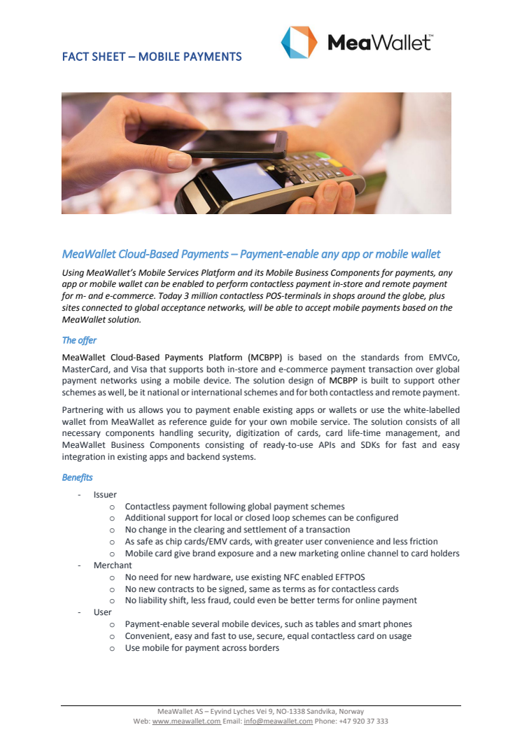 Fact sheet - Mobile Payment