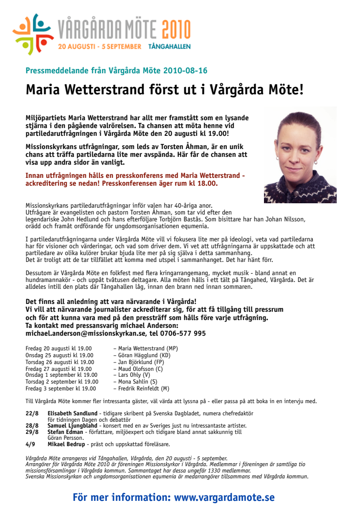 Tillfälle träffa Maria Wetterstrand