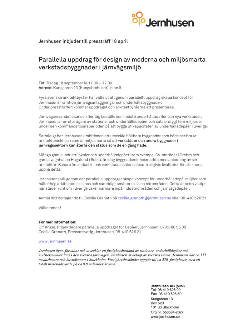 Pressinbjudan: Parallella uppdrag för design av moderna och miljösmarta verkstadsbyggnader i järnvägsmiljö