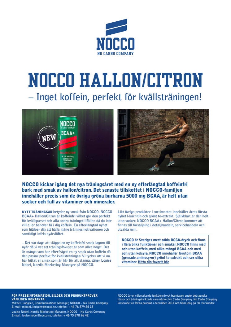 NOCCO Hallon/Citron – inget koffein, perfekt för kvällsträningen