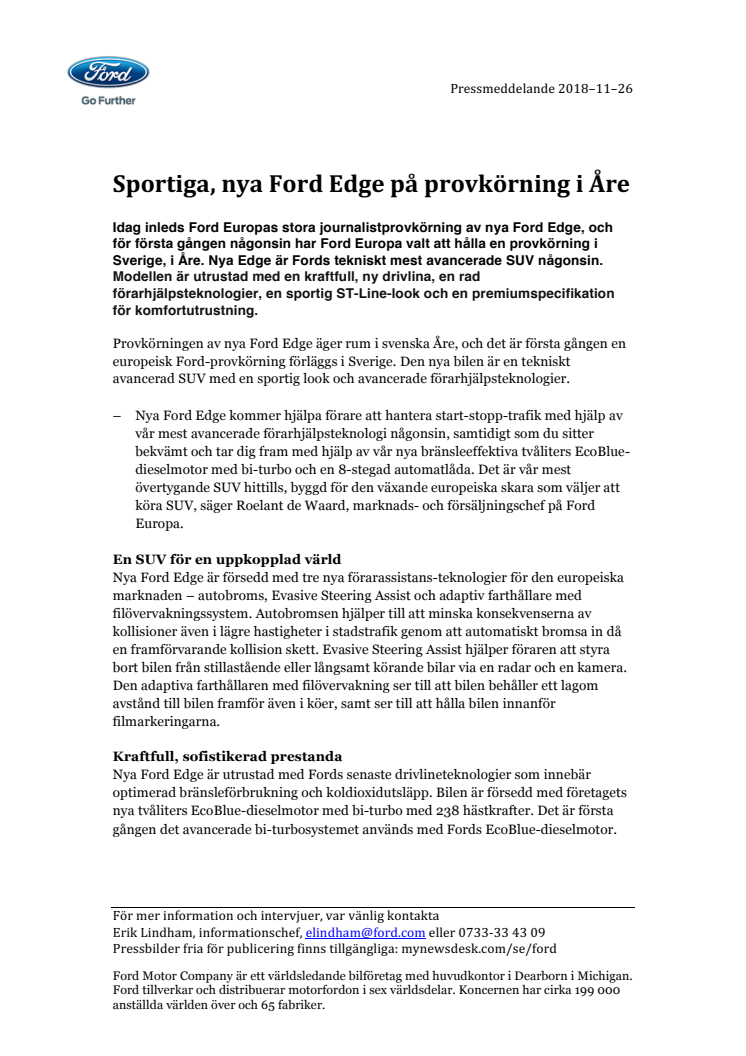 Sportiga, nya Ford Edge på provkörning i Åre