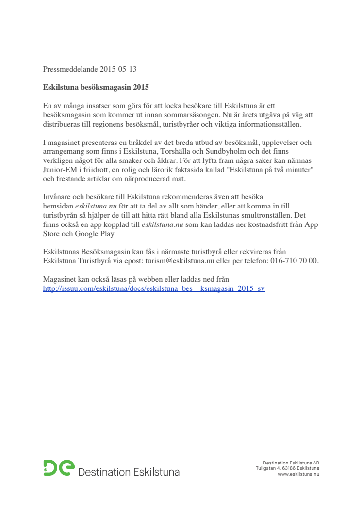Eskilstunas besöksmagasin 2015
