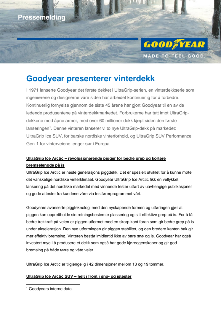Goodyear presenterer vinterdekk - Pressemelding