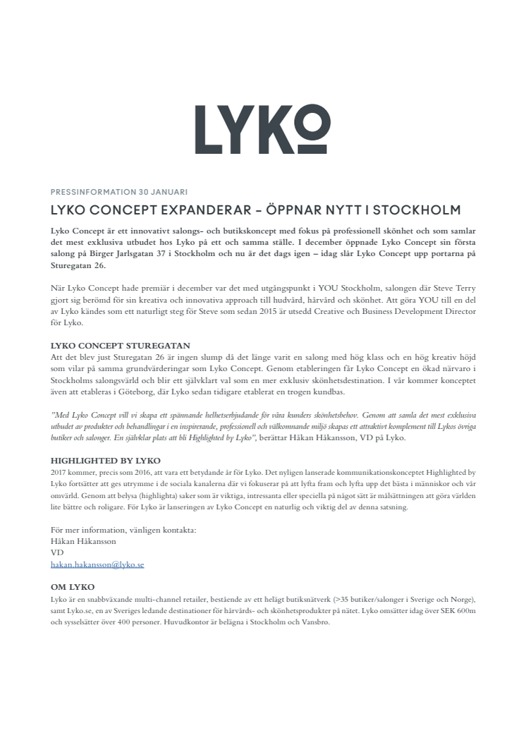 LYKO CONCEPT EXPANDERAR – ÖPPNAR NYTT I STOCKHOLM