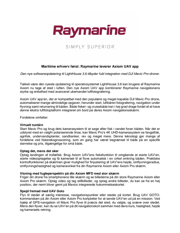 Raymarine: Maritime erhverv først: Raymarine leverer Axiom UAV app