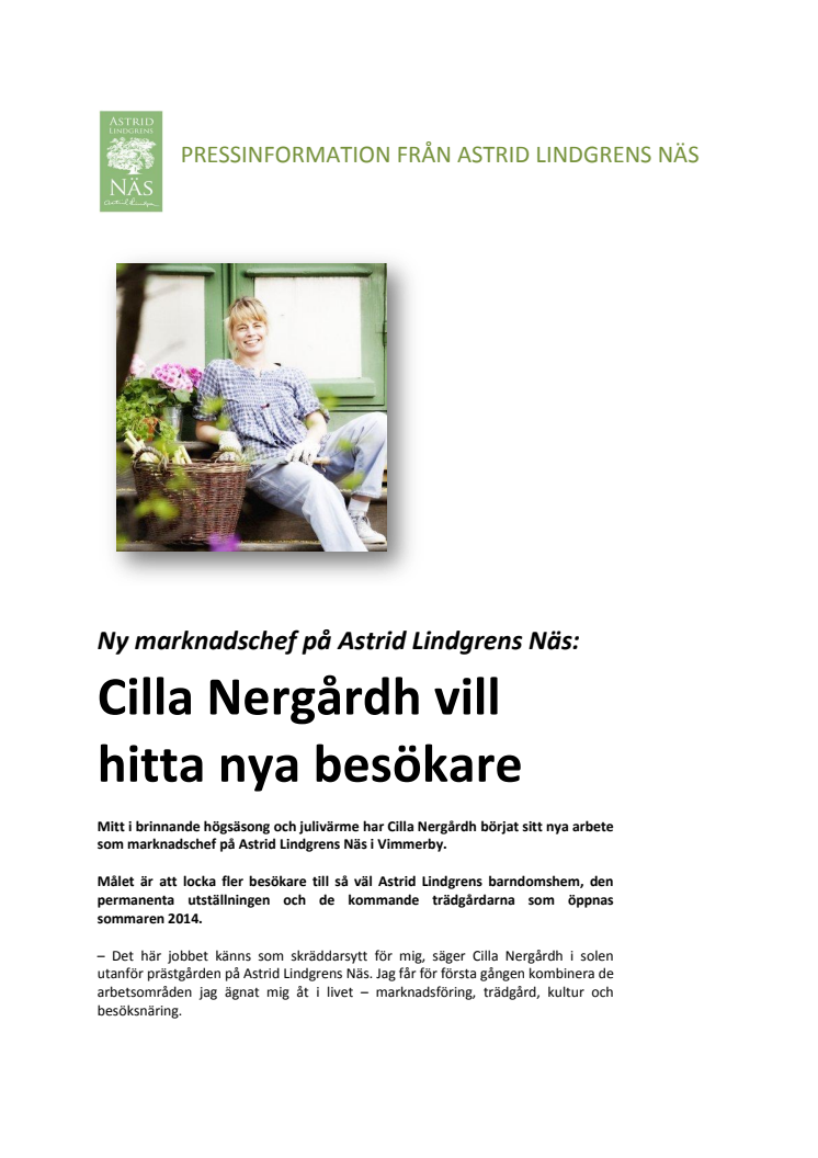 Cilla Nergårdh ny marknadschef på Astrid Lindgrens Näs