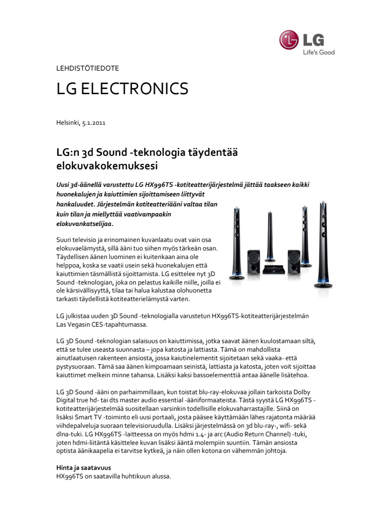 LG:n 3d Sound -teknologia täydentää elokuvakokemuksesi 