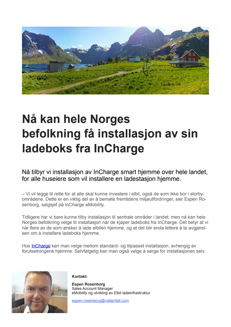 Nå kan hele Norges befolkning få installasjon av sin ladeboks fra InCharge 