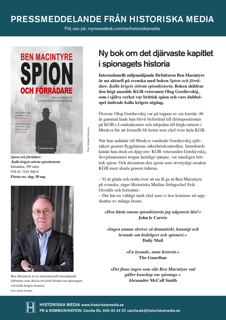 Internationell bästsäljare om det djärvaste kapitlet  i spionagets historia. 