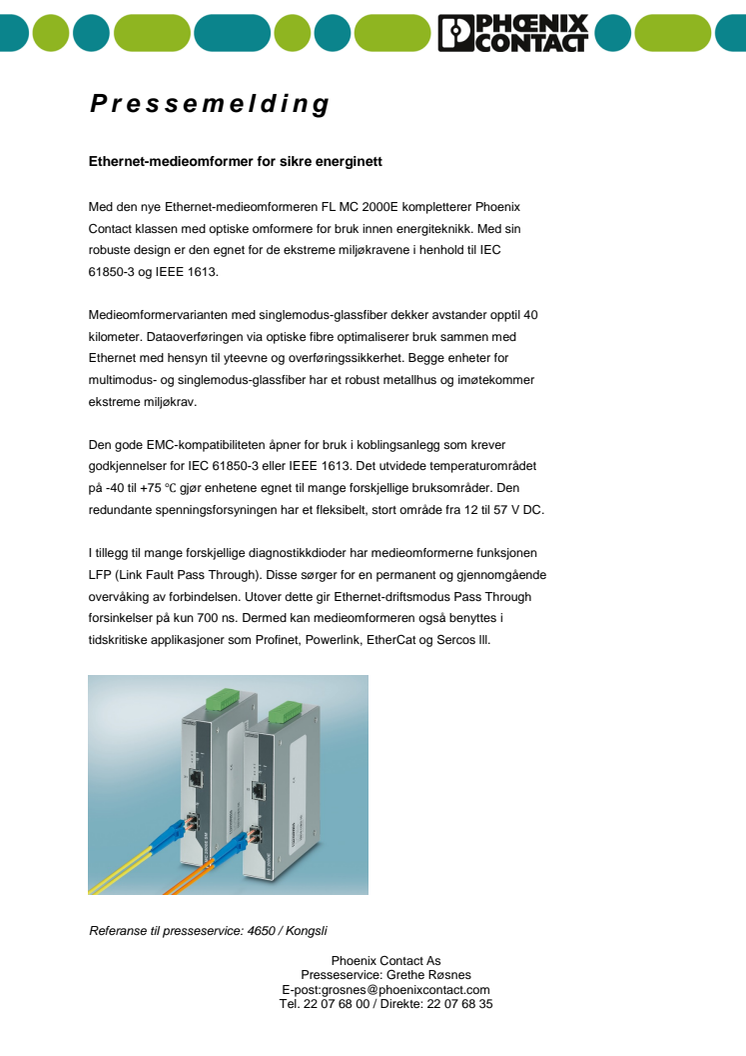 Ethernet-medieomformer for sikre energinett