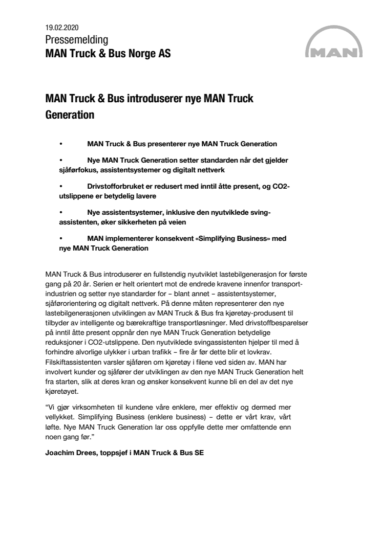 MAN Truck & Bus introduserer den nye MAN Truck Generation 