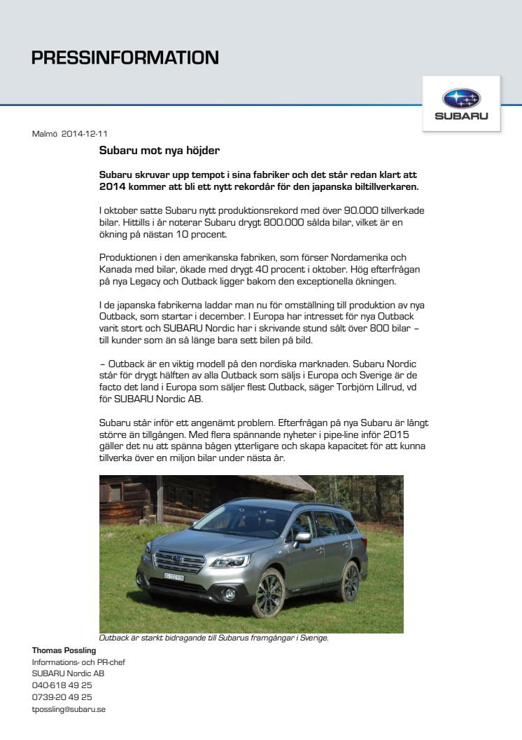 Subaru mot nya höjder