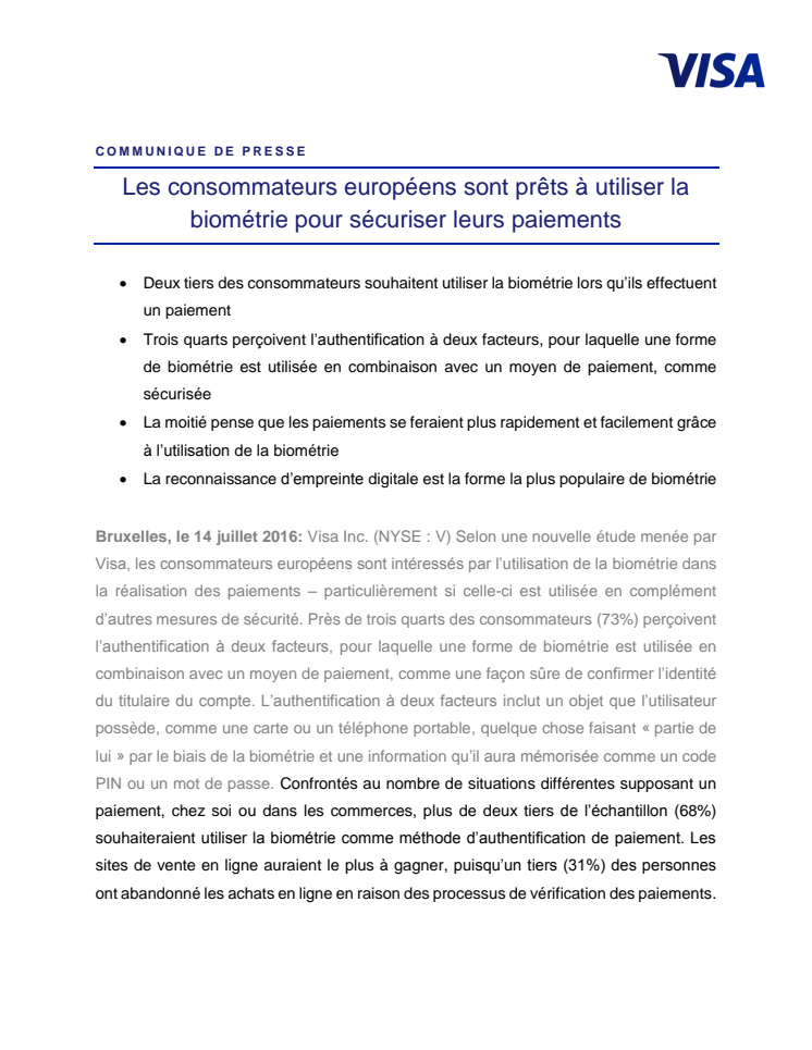 Les consommateurs européens sont prêts à utiliser la biométrie pour sécuriser leurs paiements
