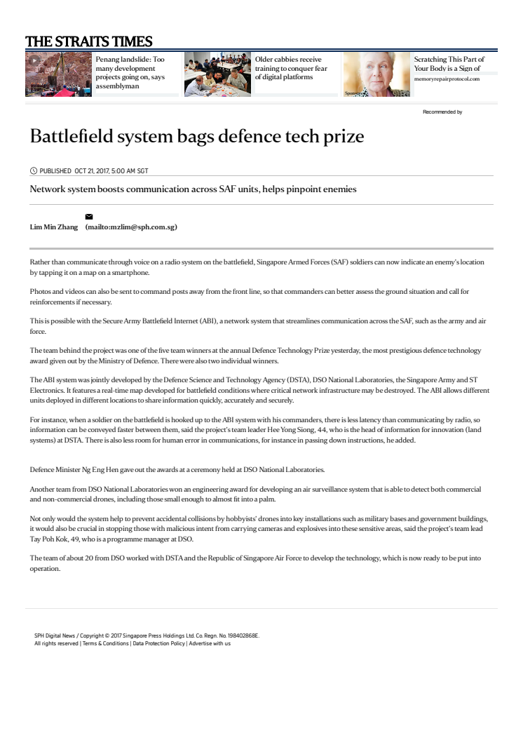 Battlefield system bags defence tech prize