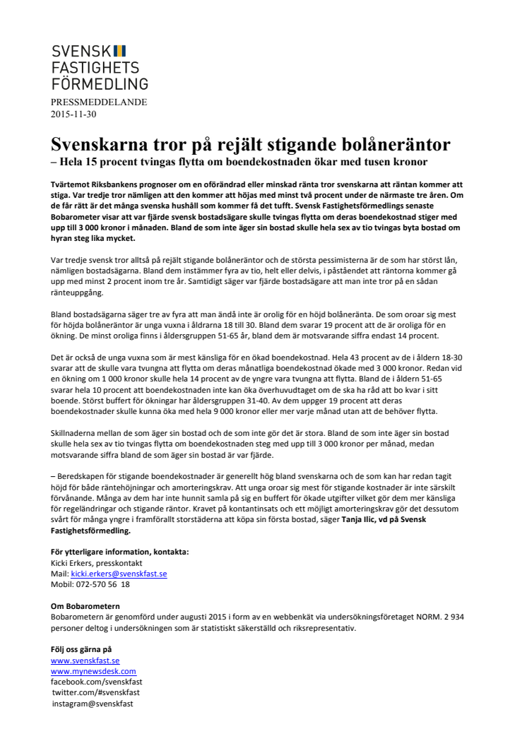 Svenskarna tror på rejält stigande bolåneräntor