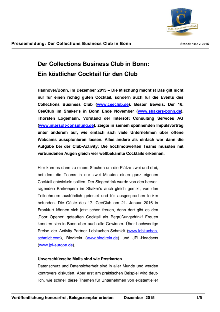 Der Collections Business Club in Bonn: Ein köstlicher Cocktail für den Club