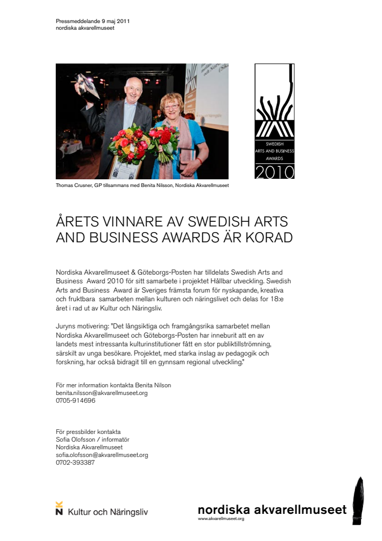 Nordiska Akvarellmuseet och Göteborgs-posten får pris för samarbete