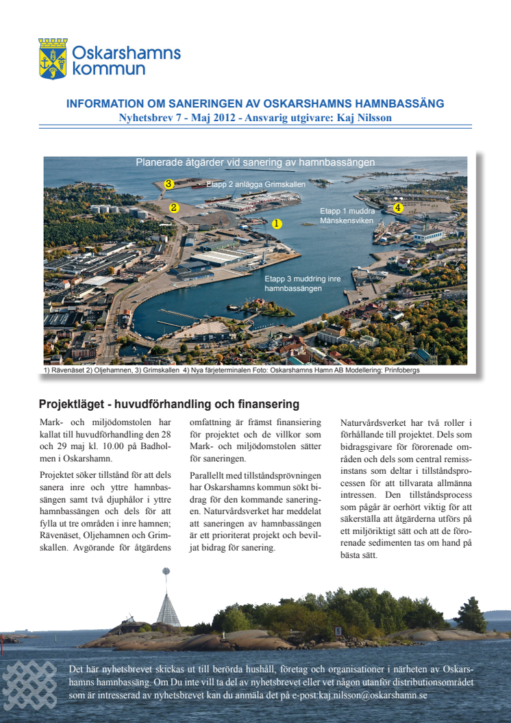 Nyhetsbrev 7 - Projekt sanering av Oskarshamns hamnbassäng