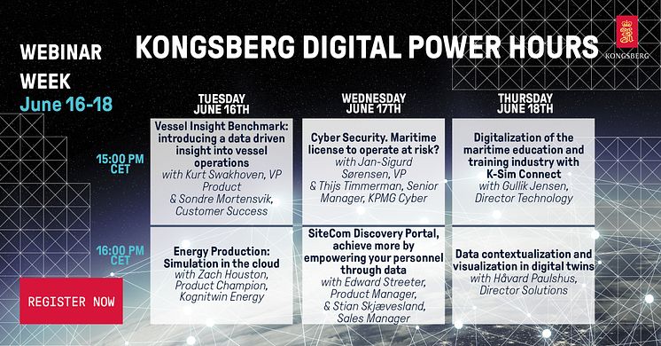 Experts from Kongsberg Digital will host a series of Power Hours for digital maritime technologies