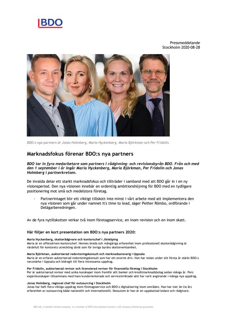 Marknadsfokus förenar BDO:s nya partners