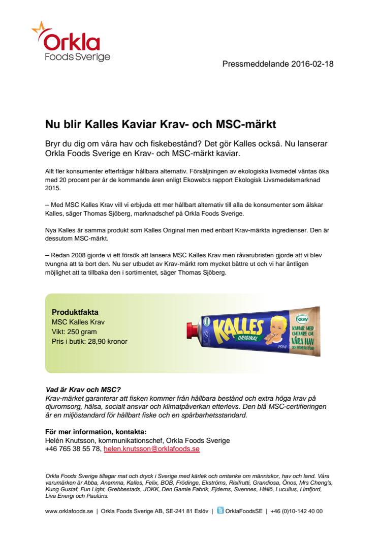 Nu blir Kalles Kaviar Krav- och MSC-märkt