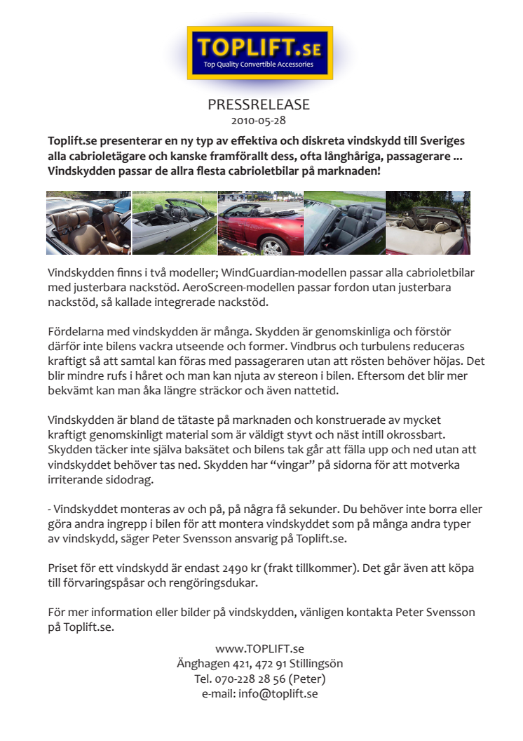 Toplift.se lanserar nya diskreta Cab-Vindskydd / Vindavvisare