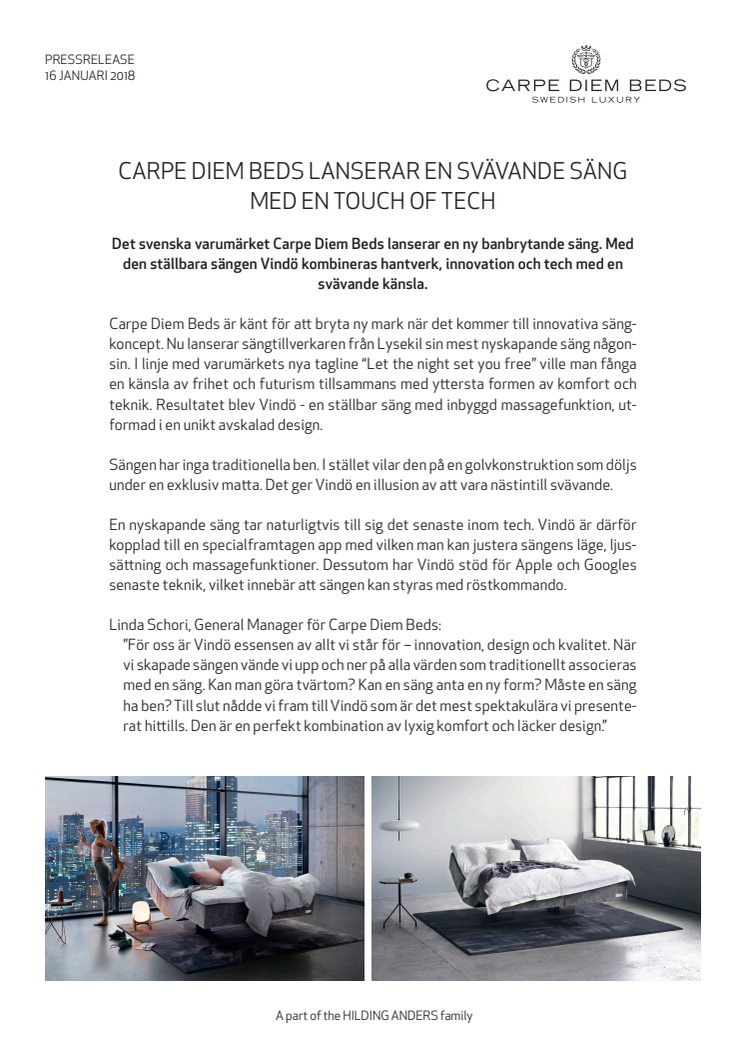 Carpe Diem Beds lanserar en svävande säng med en touch of tech  