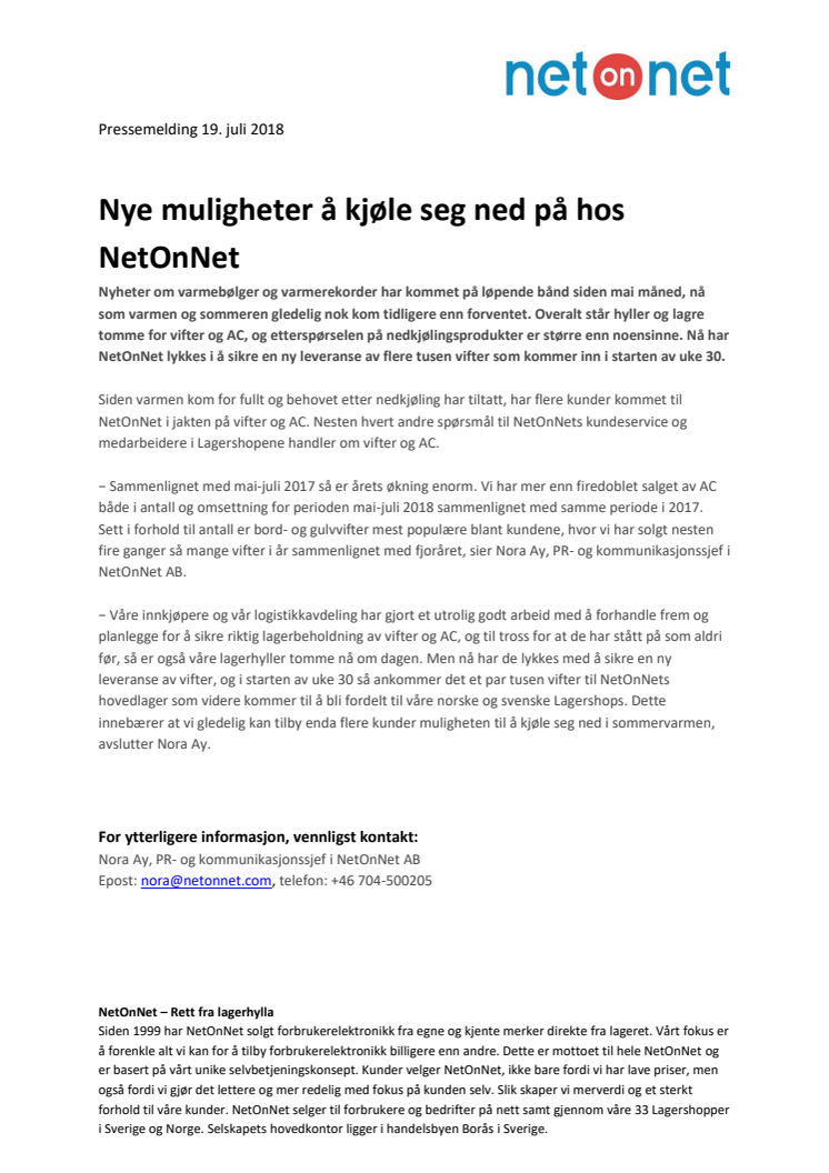 Nye muligheter å kjøle seg ned på hos NetOnNet