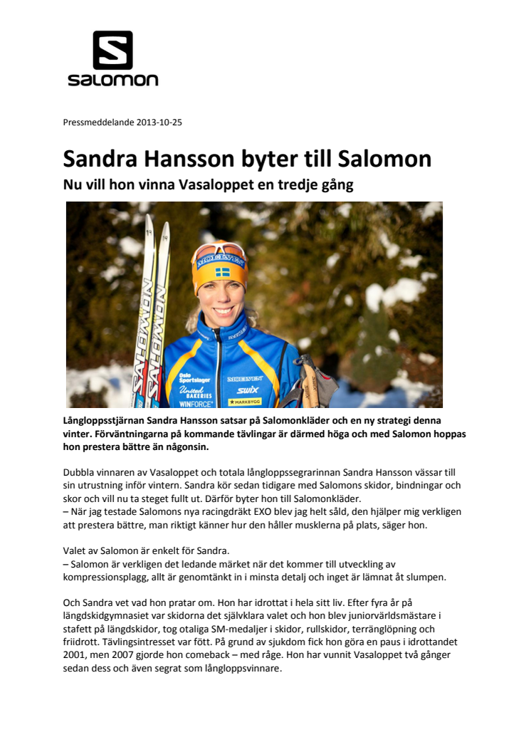 Sandra Hansson byter till Salomon