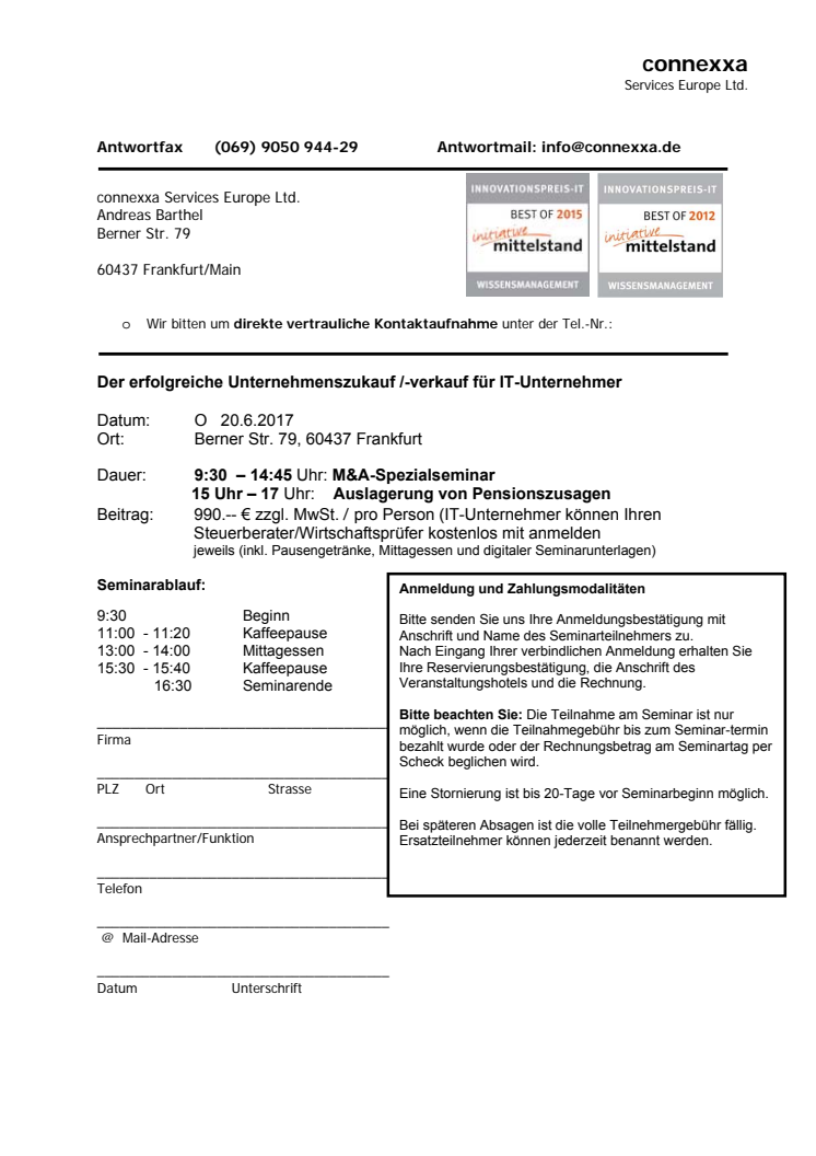 Agenda und Anmeldung: