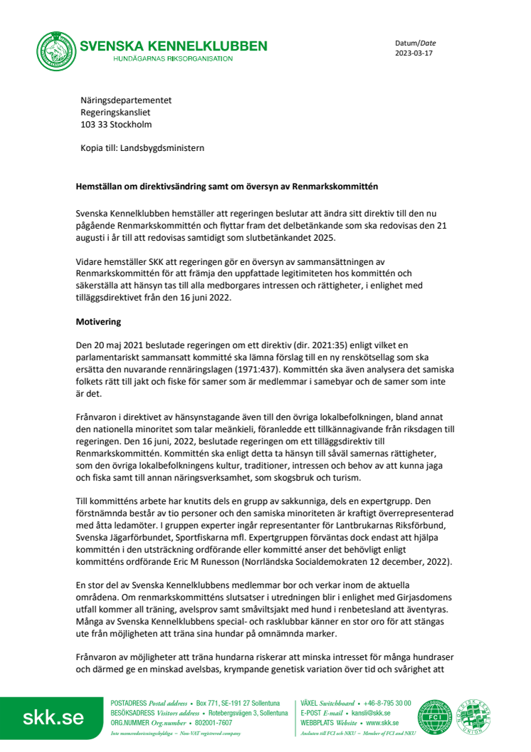 Svenska Kennelklubbens hemställan gällande Renmarksutredningen.pdf