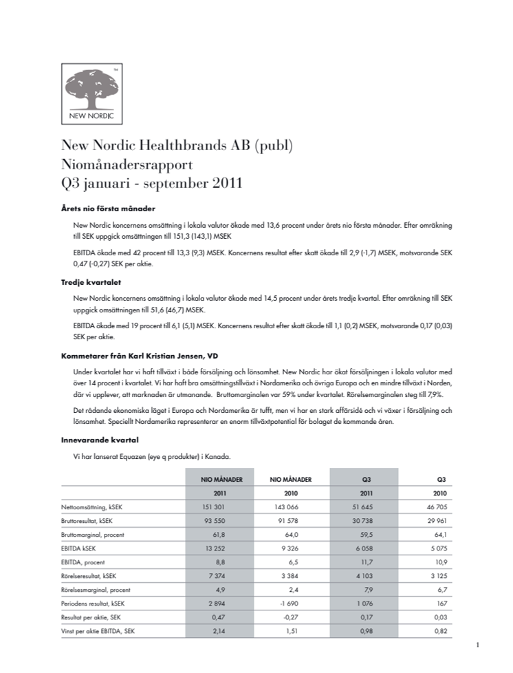 Delårsrapport Q3 2011