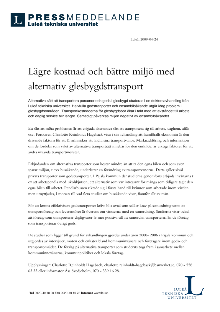 Lägre kostnad och bättre miljö med alternativ glesbygdstransport