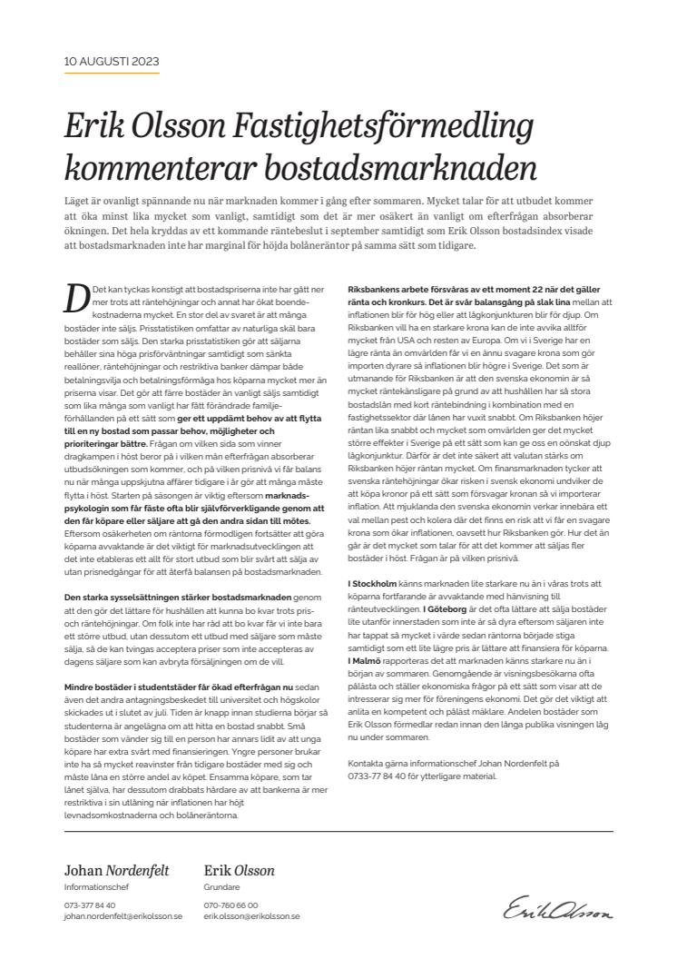 Erik Olsson Fastighetsförmedling kommenterar bostadsmarknaden 10 aug 23.pdf