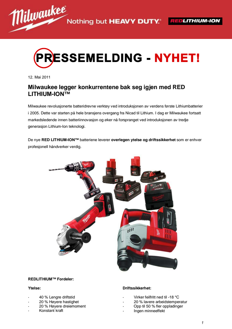 Milwaukee RED LITHIUM-ION™ tar batteriteknologien til neste nivå!