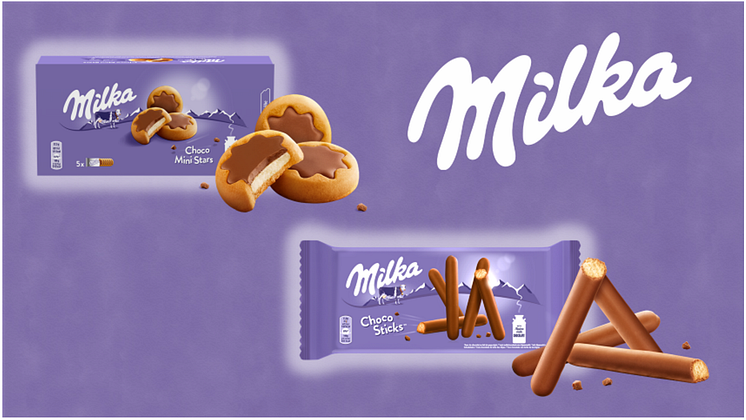 Milka continúa su expansión en el mundo de las galletas con dos nuevos lanzamientos Milka Mini Stars y Milka Choco Sticks
