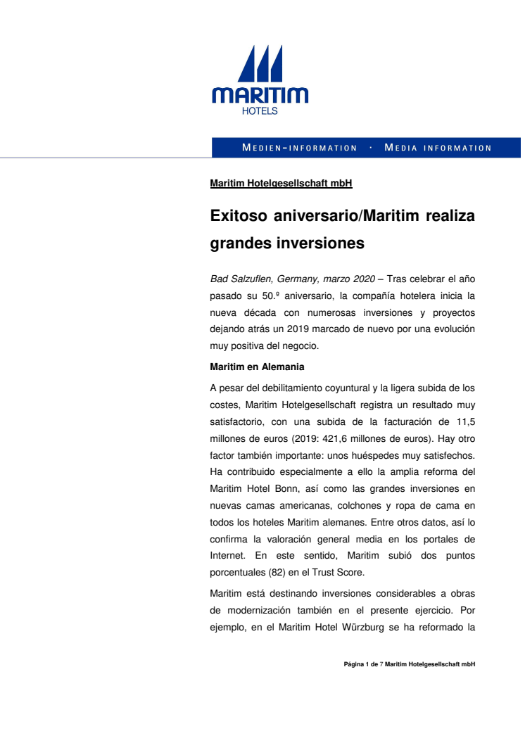 Maritim Hotels Exitoso aniversario 2020