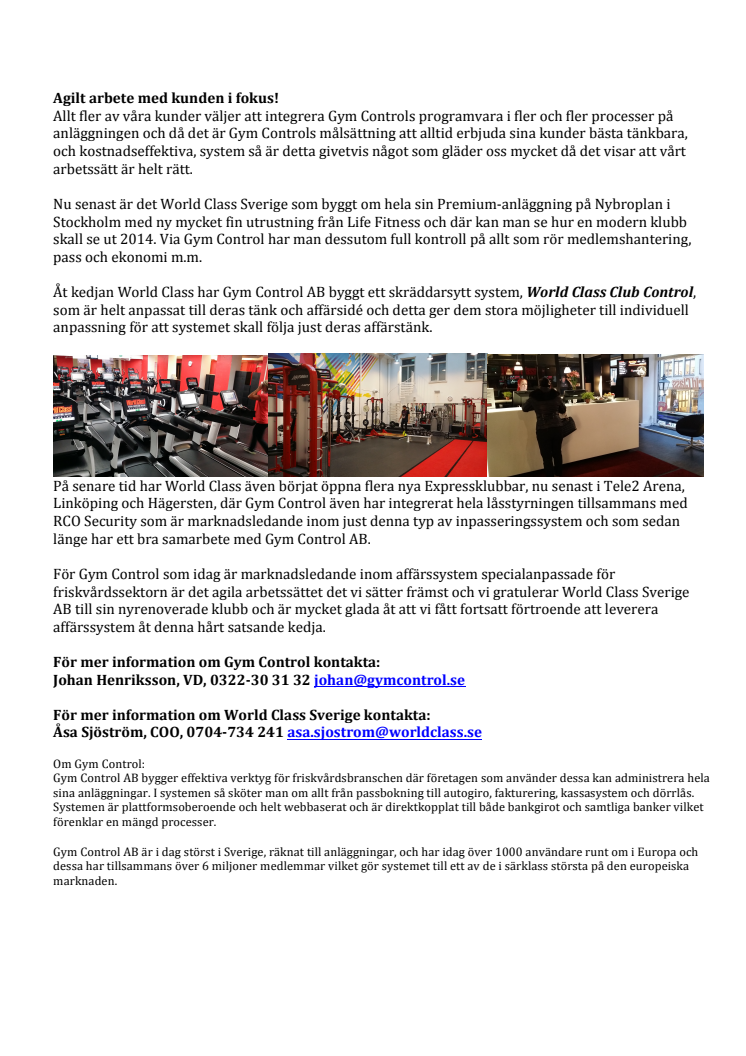 Agilt arbete med kunden i fokus, ett vinnande koncept för Gym Control AB!